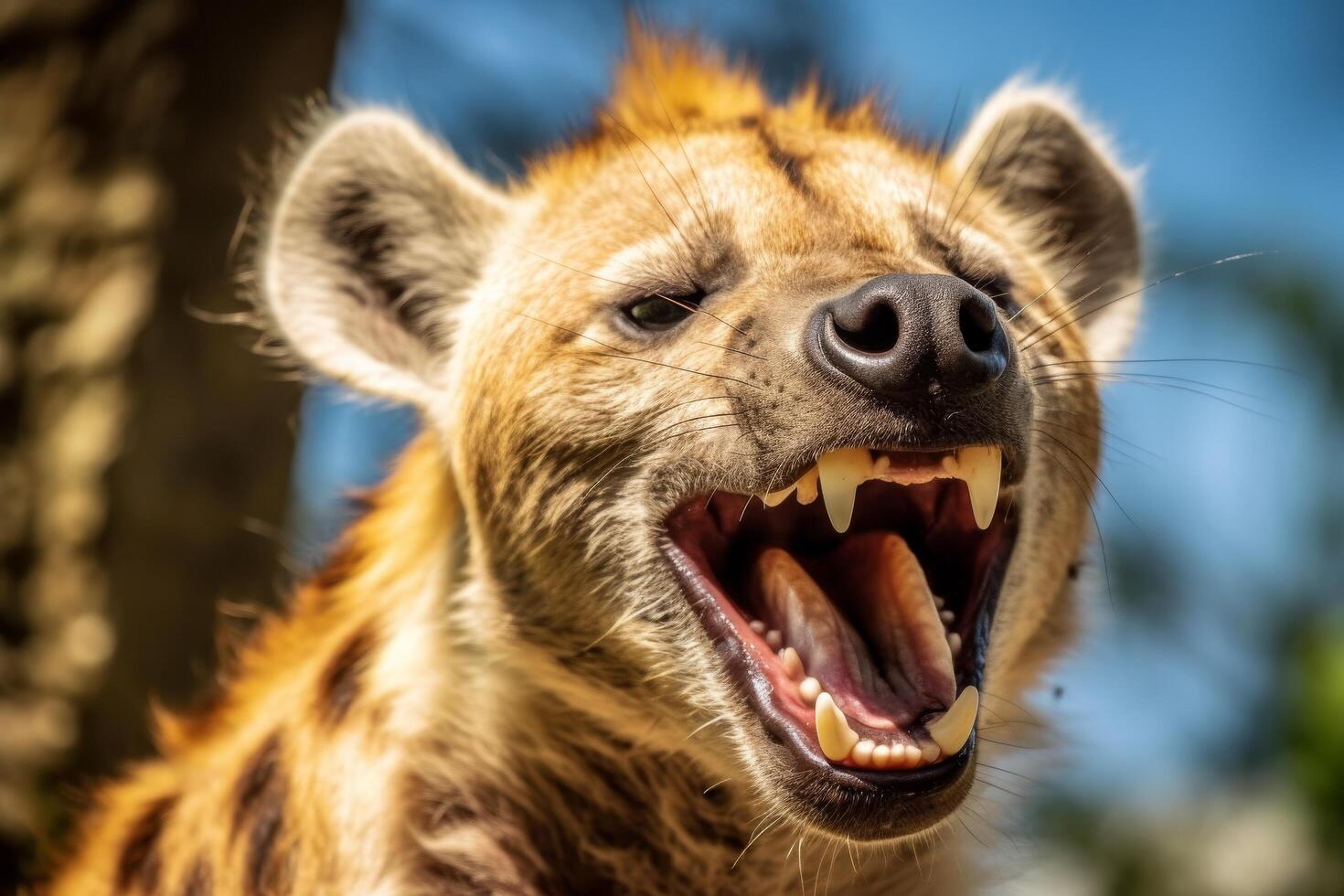 Fierce hyena with sharp teeth and open mouth photo