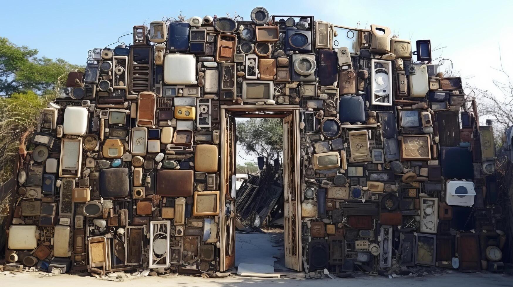 Eclectic collection of discarded electronics and appliances photo