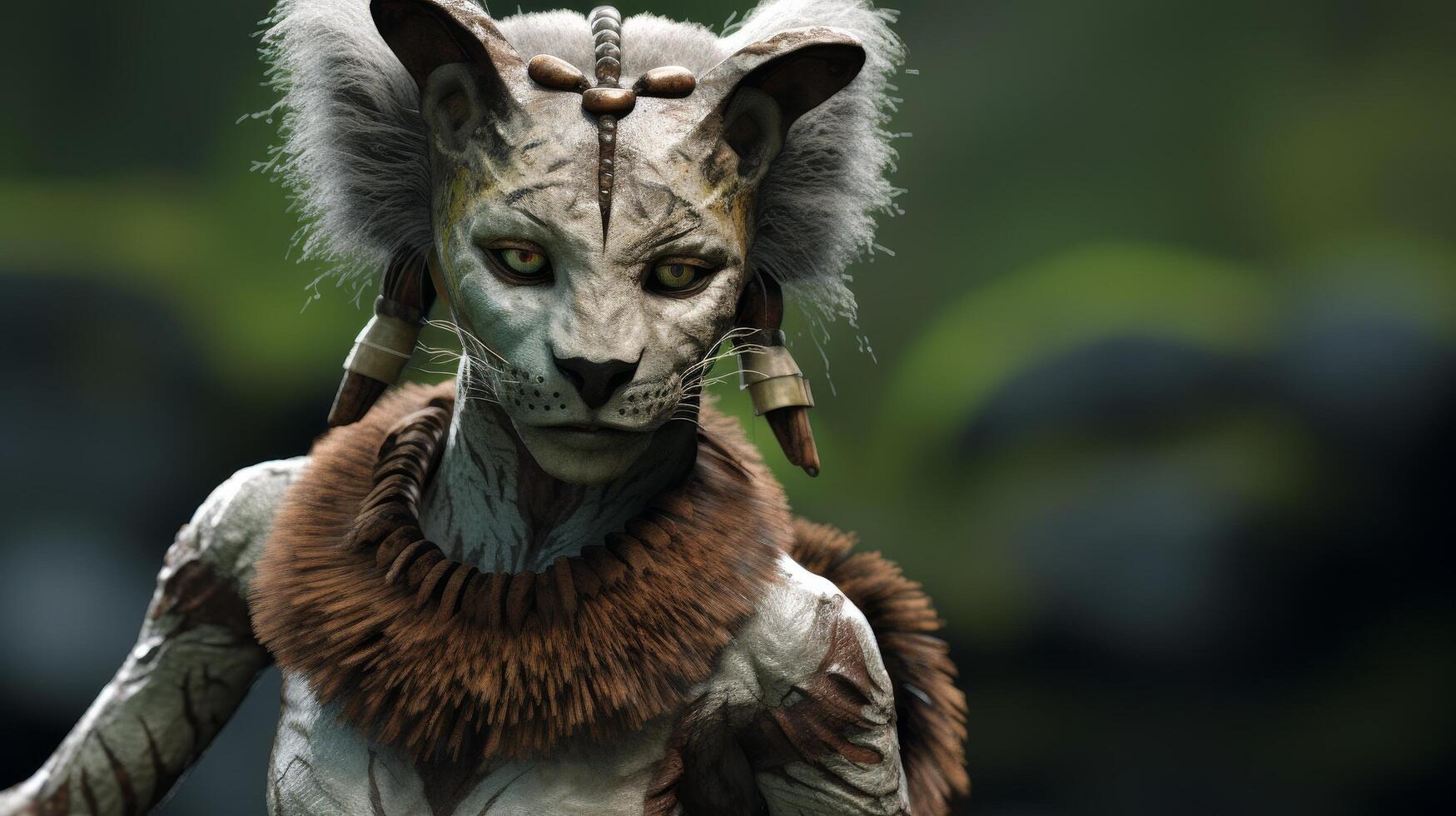 Mystical creature with horns and fur photo