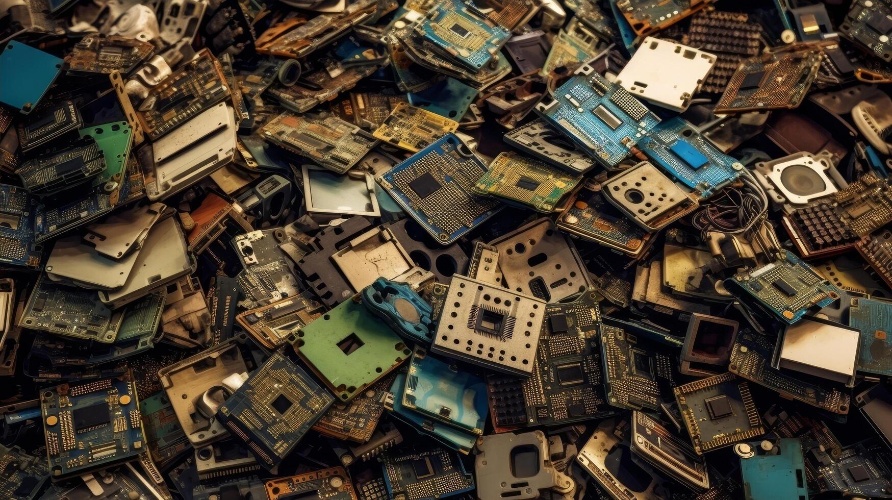 Pile of electronic circuit boards and computer components photo