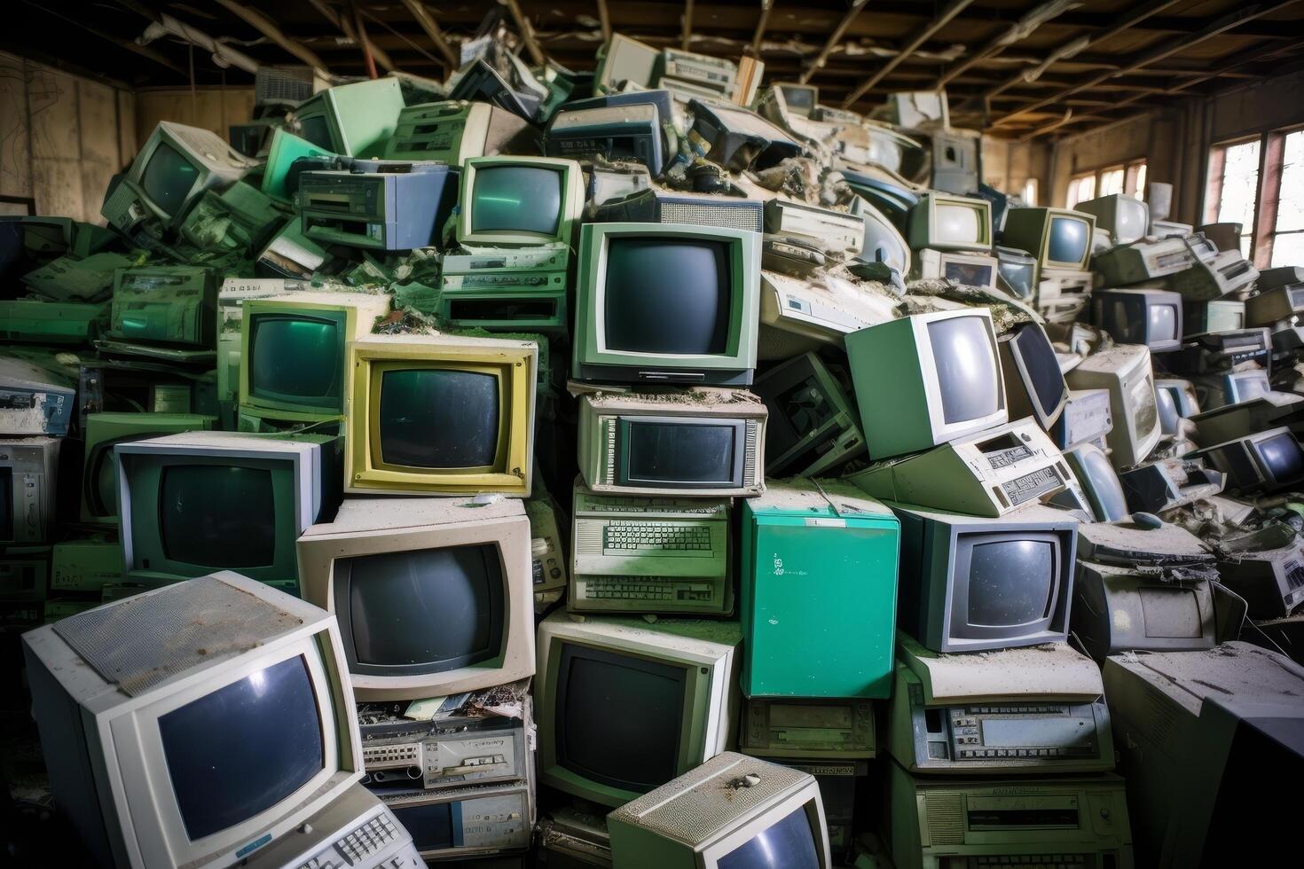 Pile of discarded electronic devices and computer equipment photo