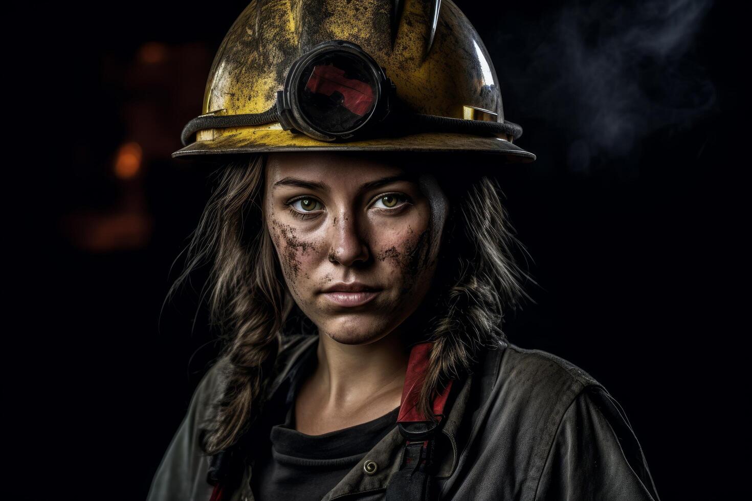Determined miner with hardhat and goggles photo