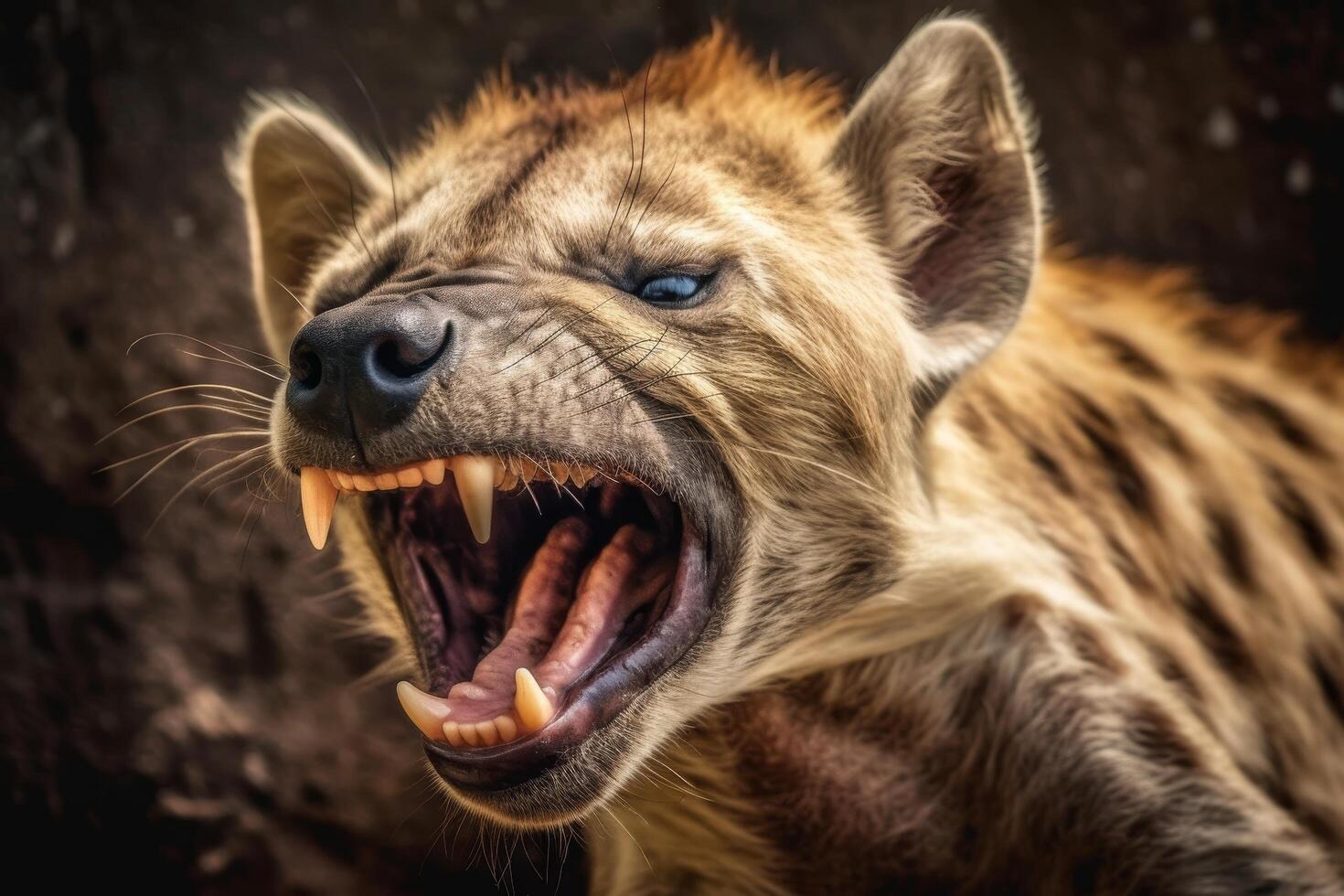 Ferocious hyena with open mouth and sharp teeth photo