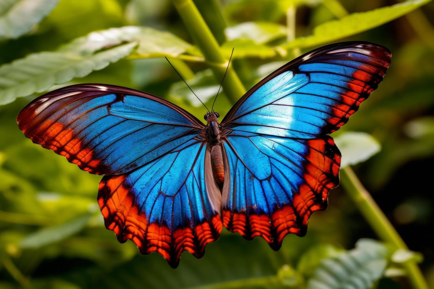 Vibrant blue butterfly with orange wings photo