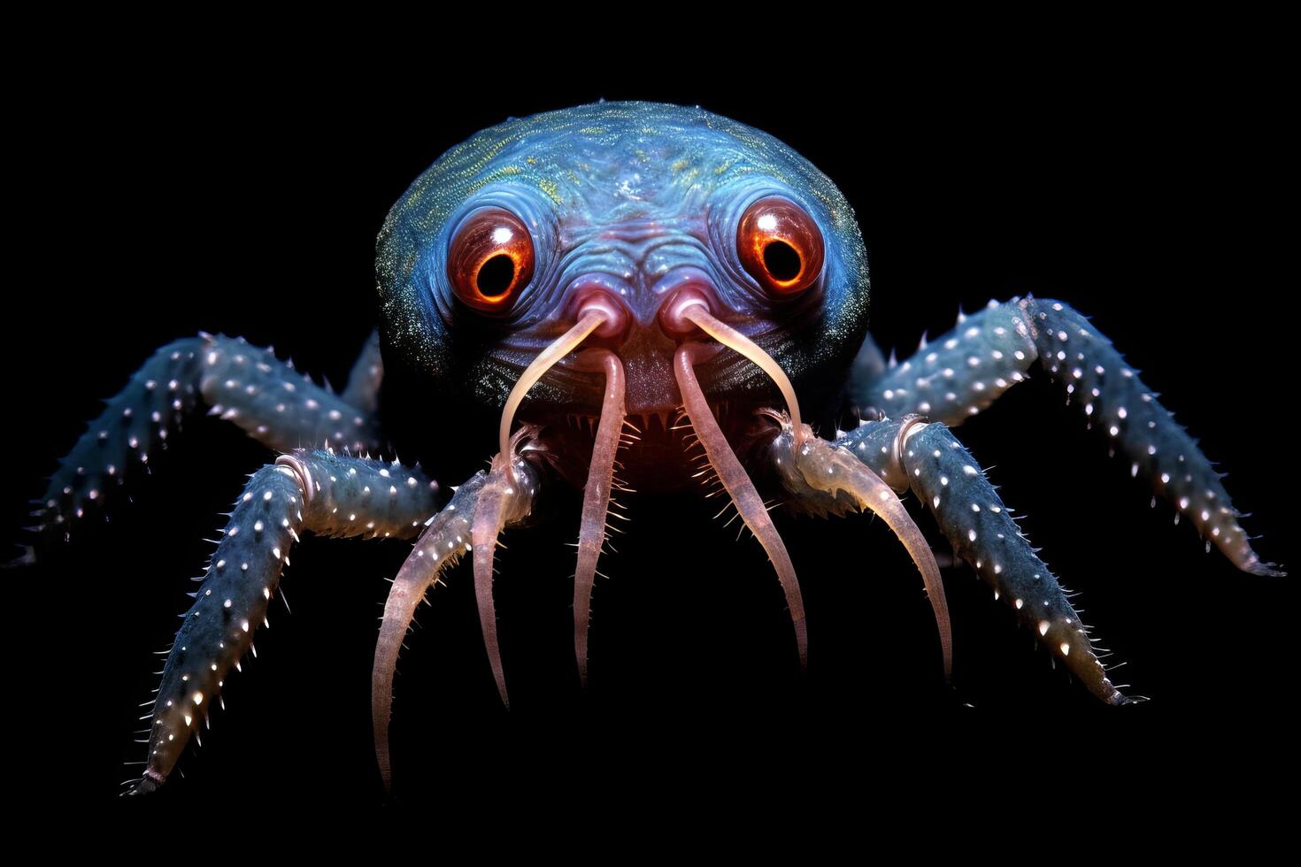 Closeup of a deep sea creature with large eyes and tentacles photo