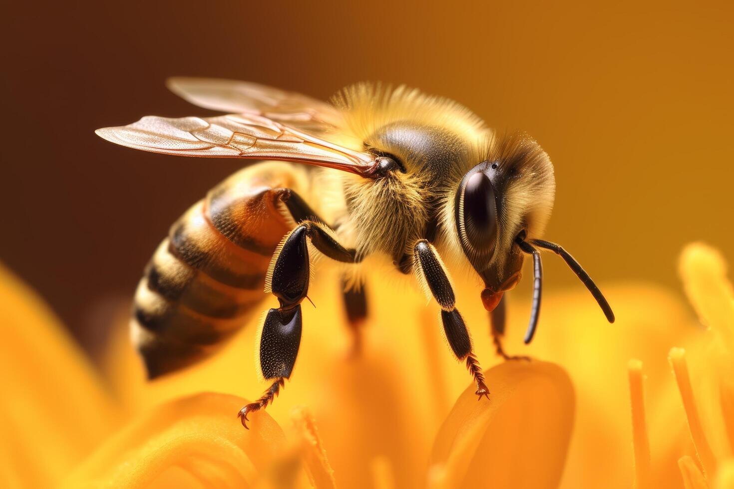 close up of a honey bee on a flower photo