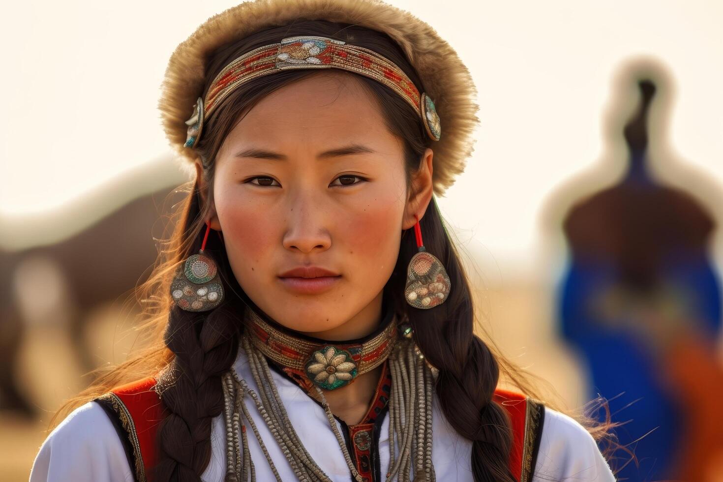 Portrait of a young woman wearing traditional ethnic clothing and jewelry photo