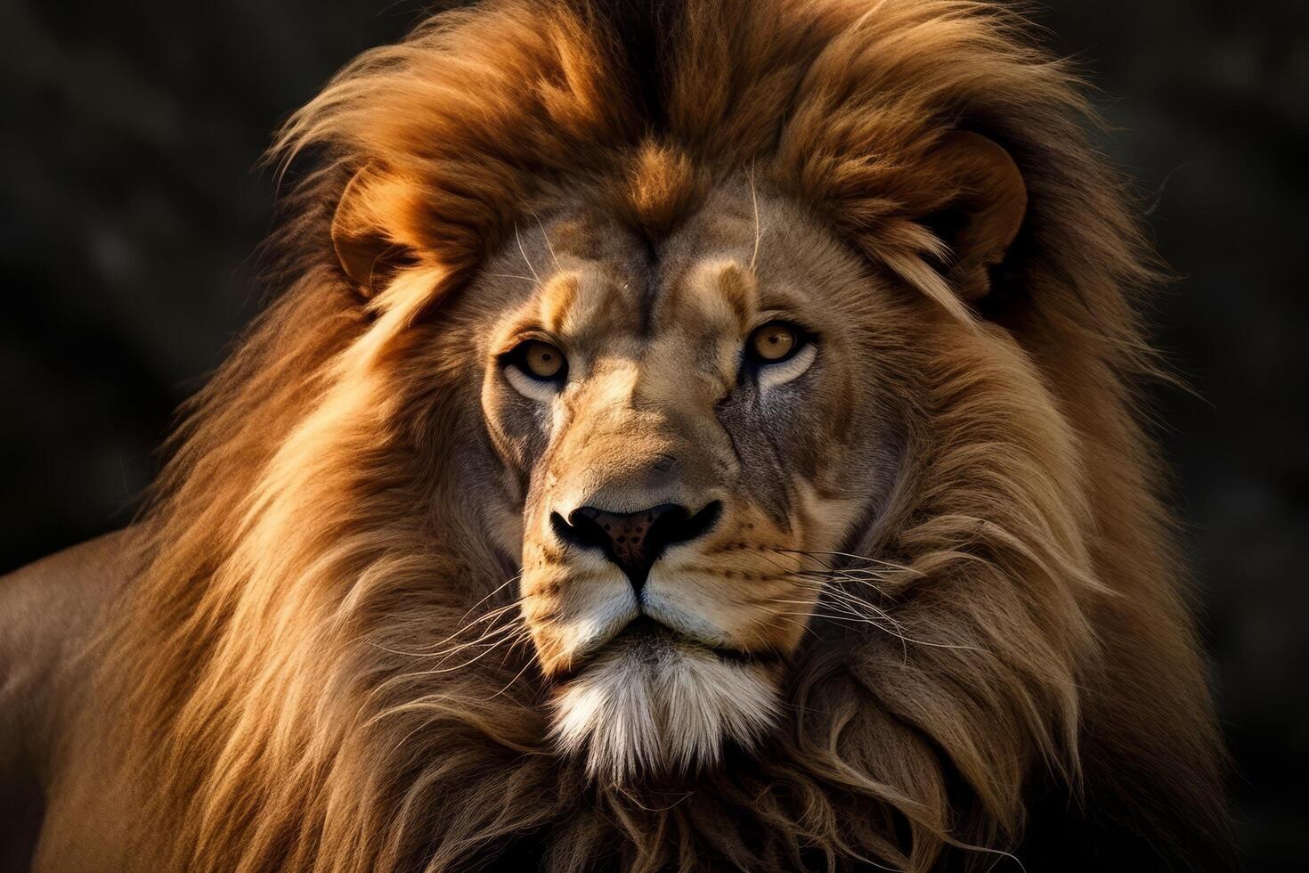 Majestic lion with flowing mane photo