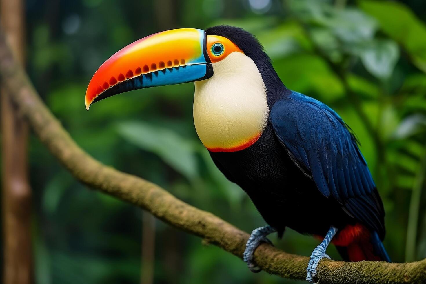 Colorful toucan bird perched on branch photo