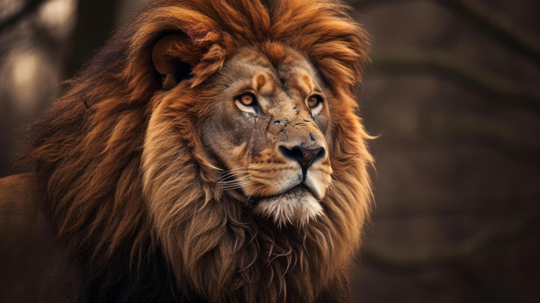 Majestic lion with flowing mane photo