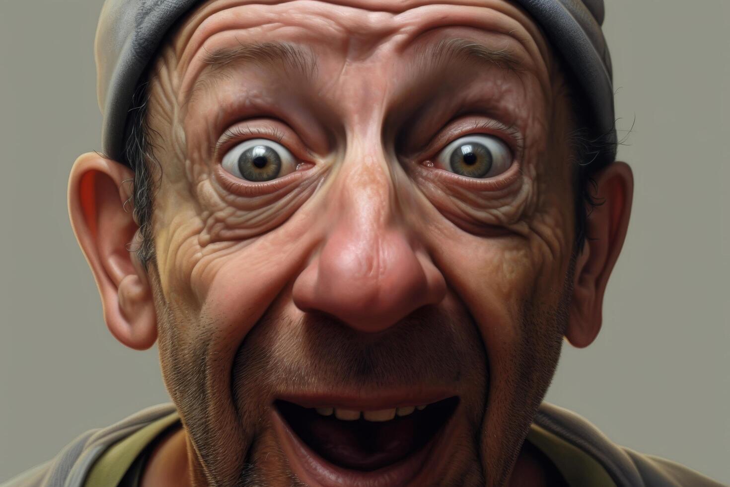 Exaggerated facial expression of a man with wide eyes and an open mouth photo