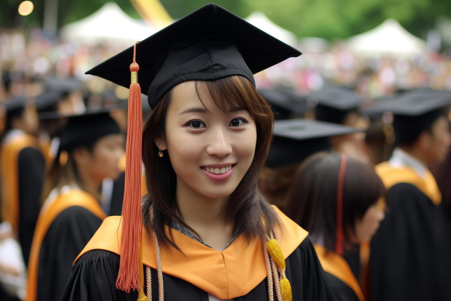 smiling graduate in academic regalia photo