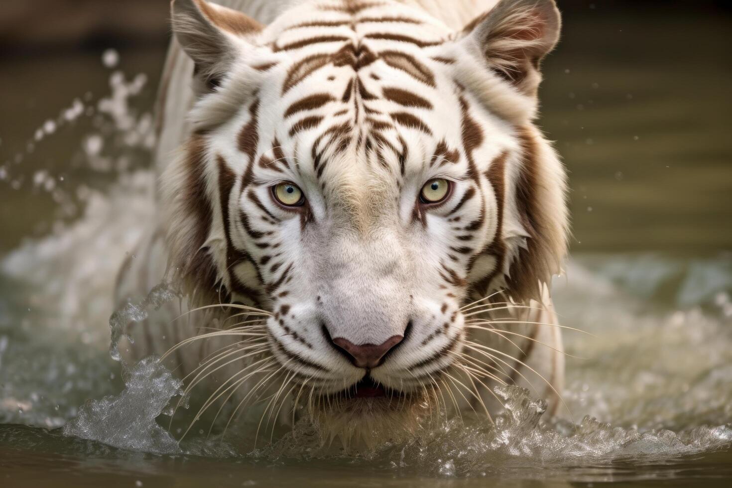 Majestic white tiger swimming in water photo