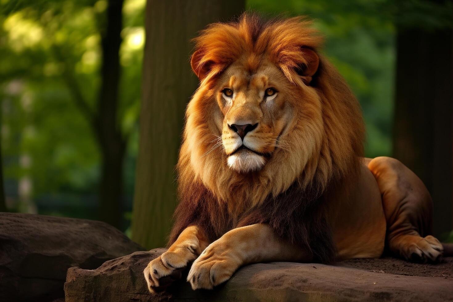 Majestic lion resting in the wild photo