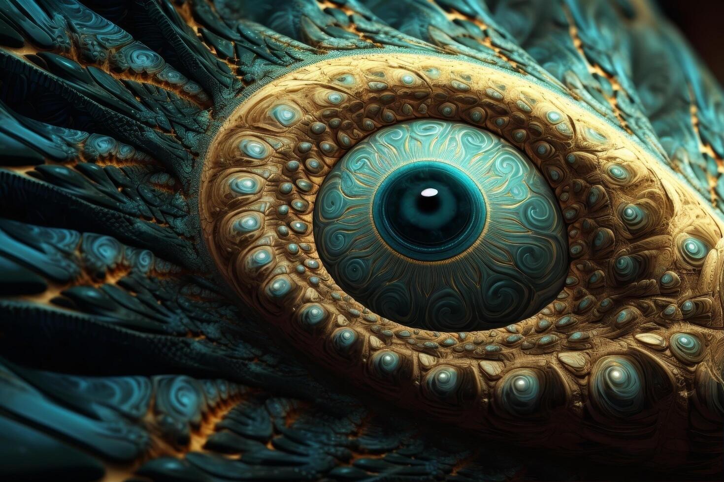 Intricate eye of a peacock feather photo