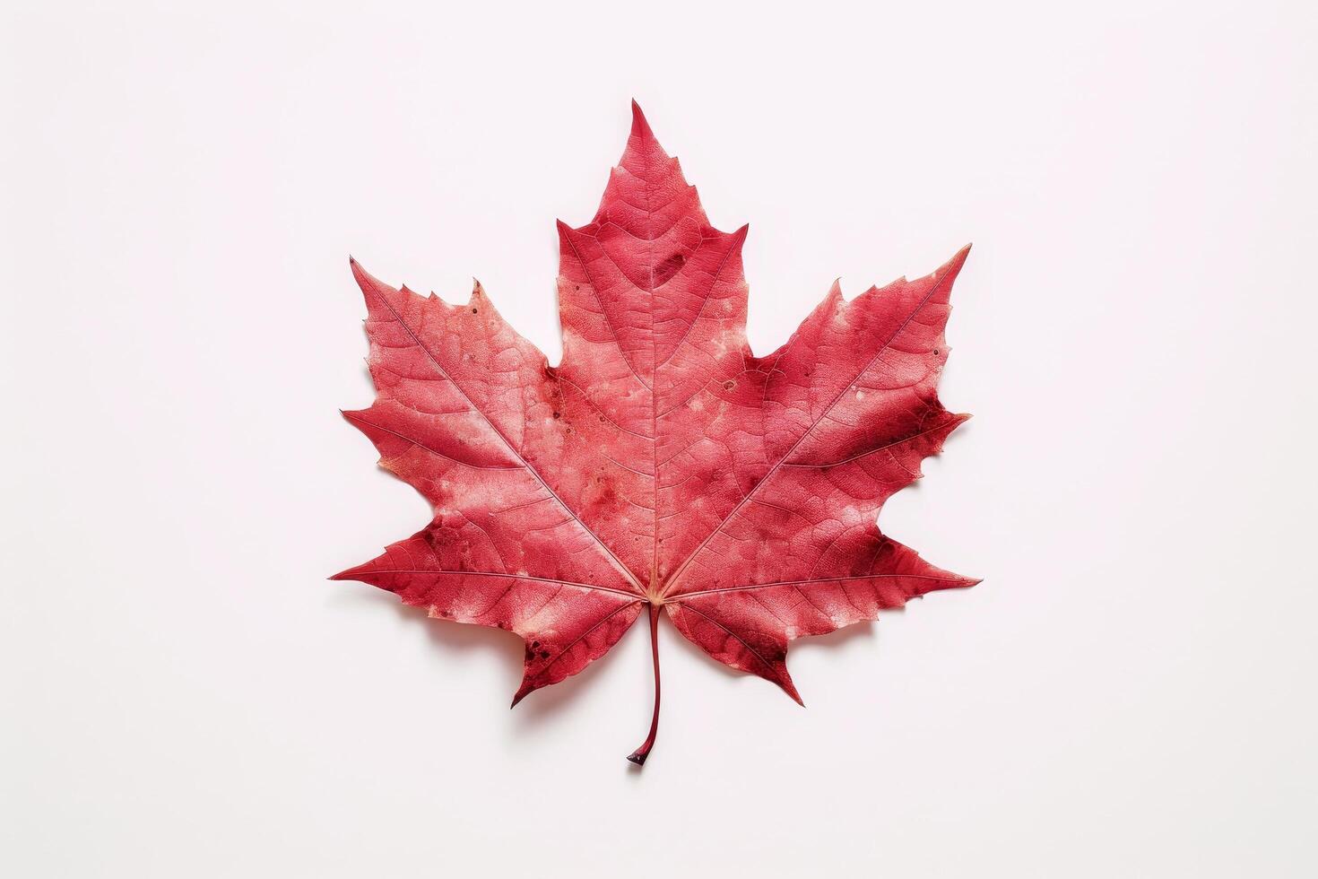 Vibrant red maple leaf on white background photo