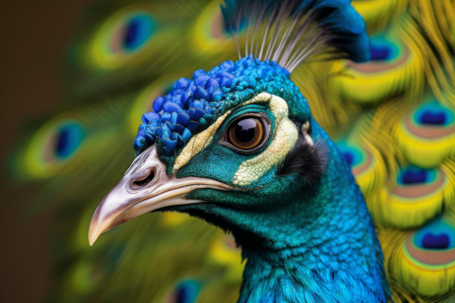 Close up of a vibrant peacock with striking blue and green feathers photo