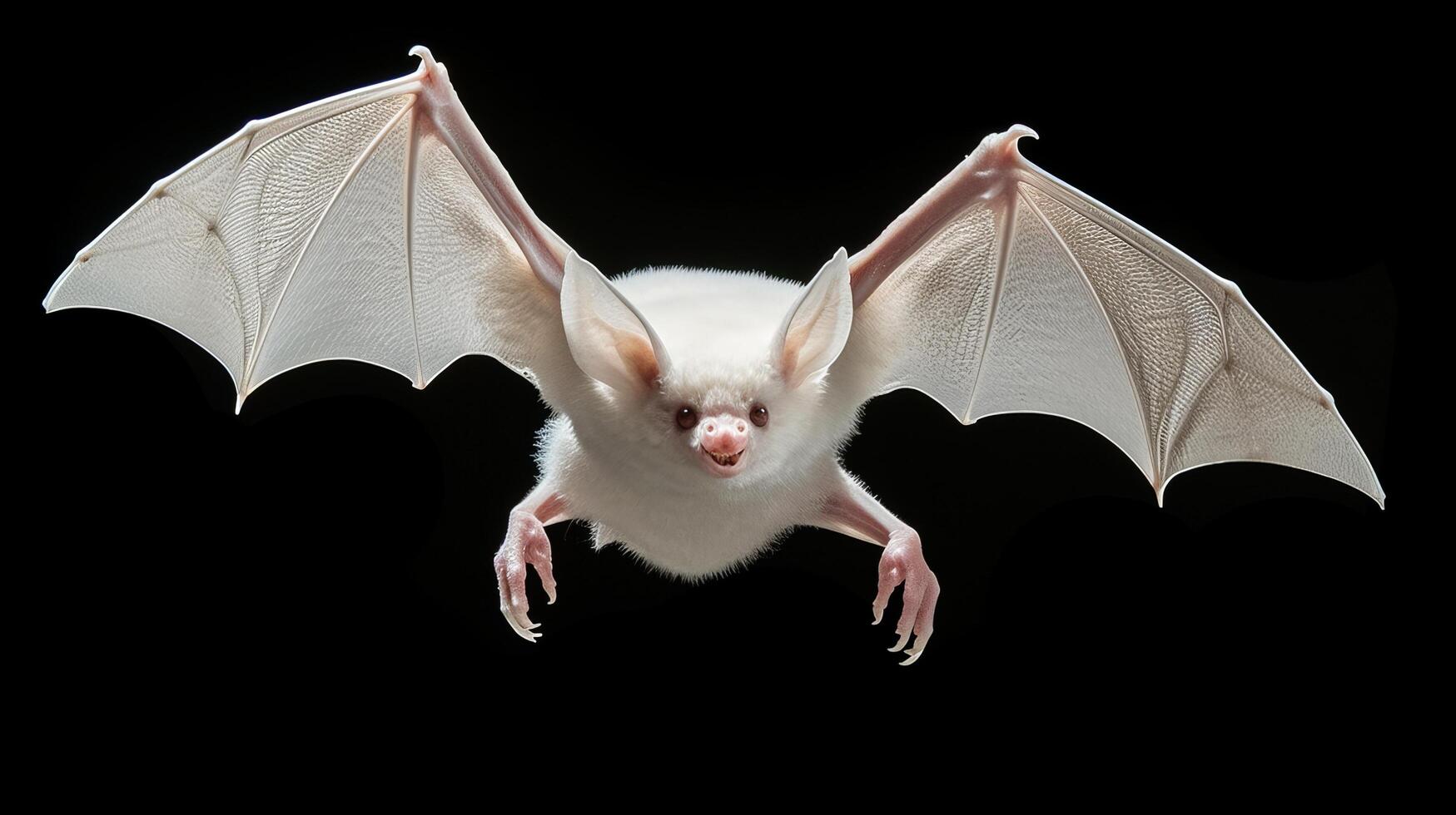 close up of a white bat with wings spread photo