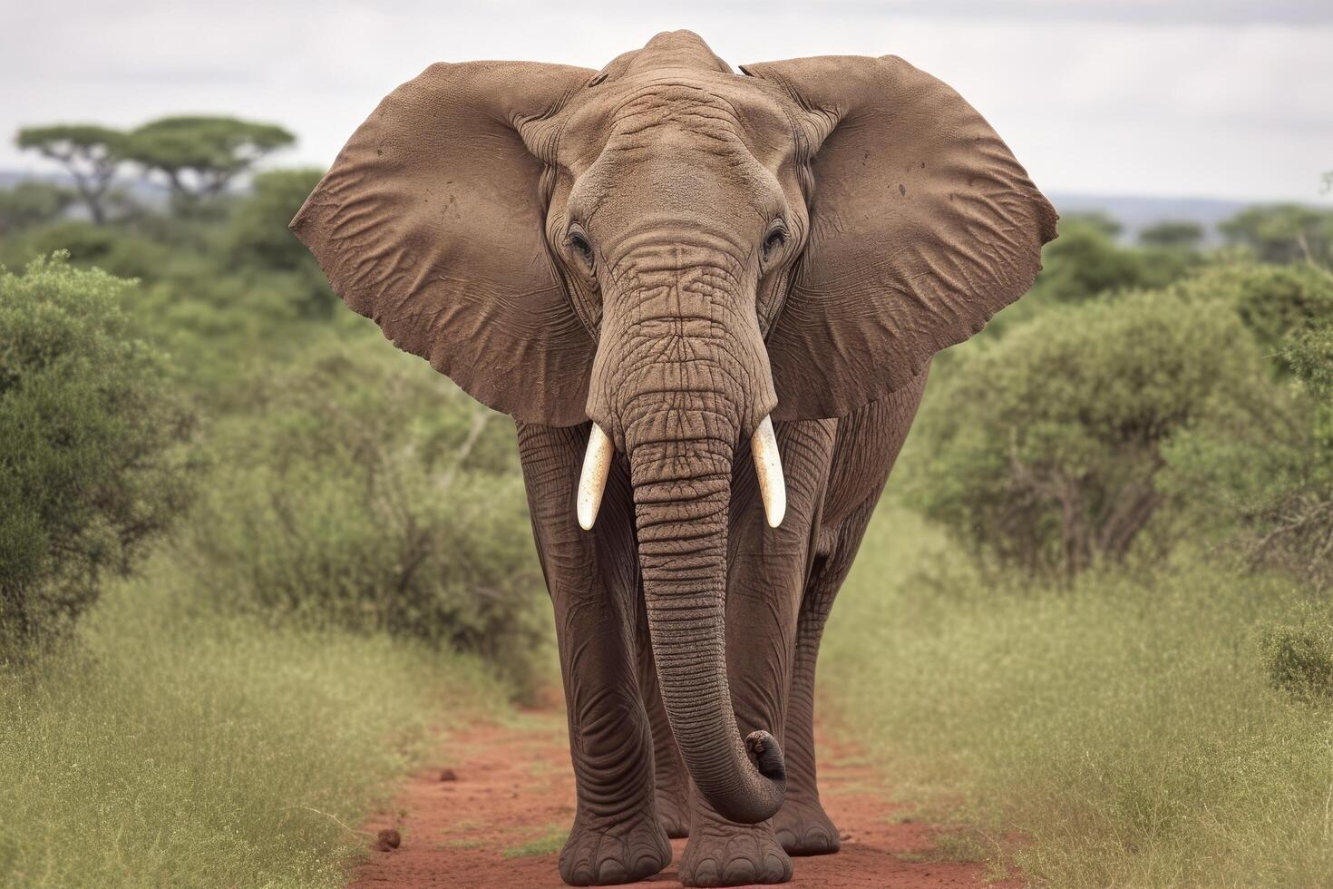 Majestic African elephant standing in the savanna photo