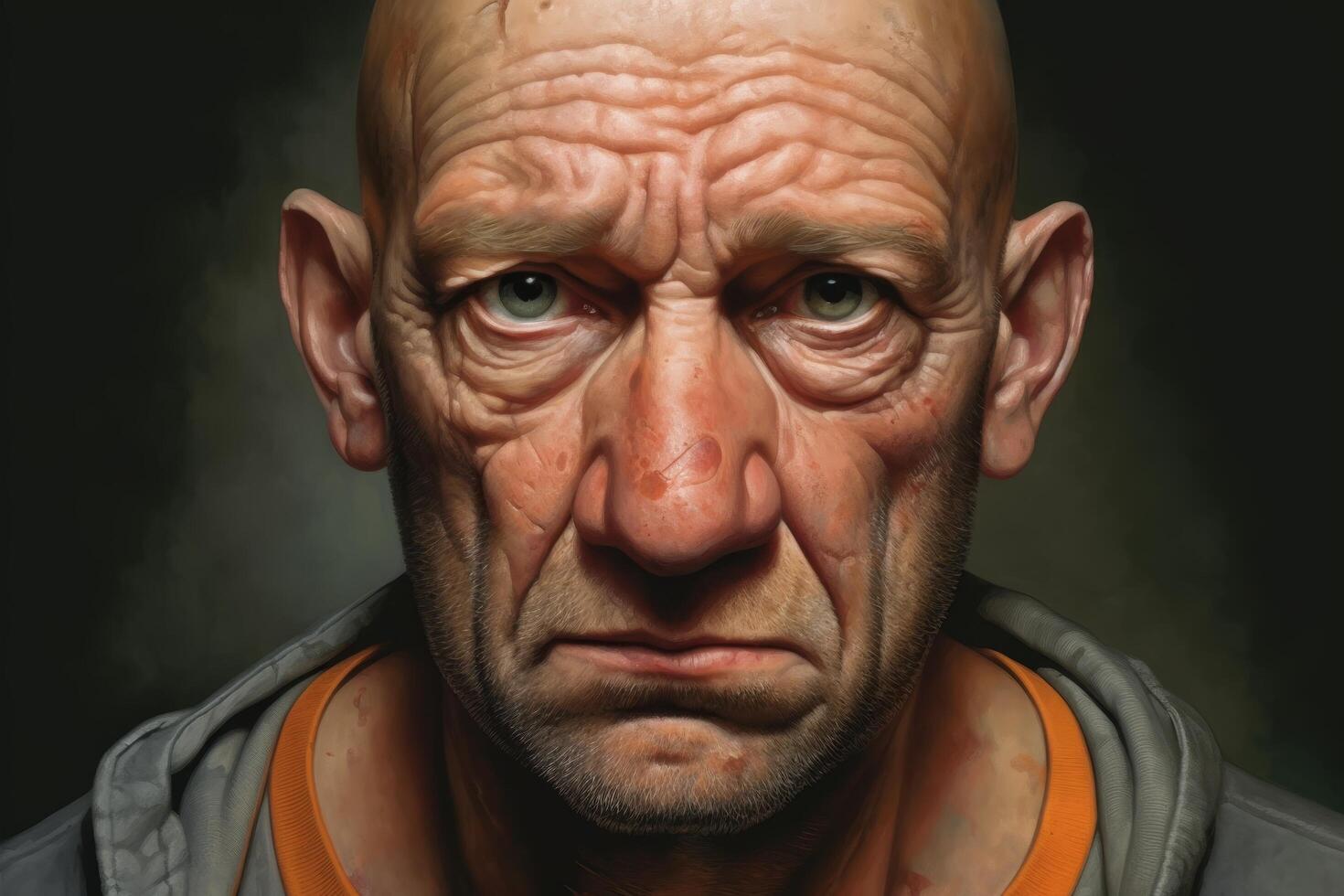 Intense close up portrait of an elderly man with a wrinkled face photo