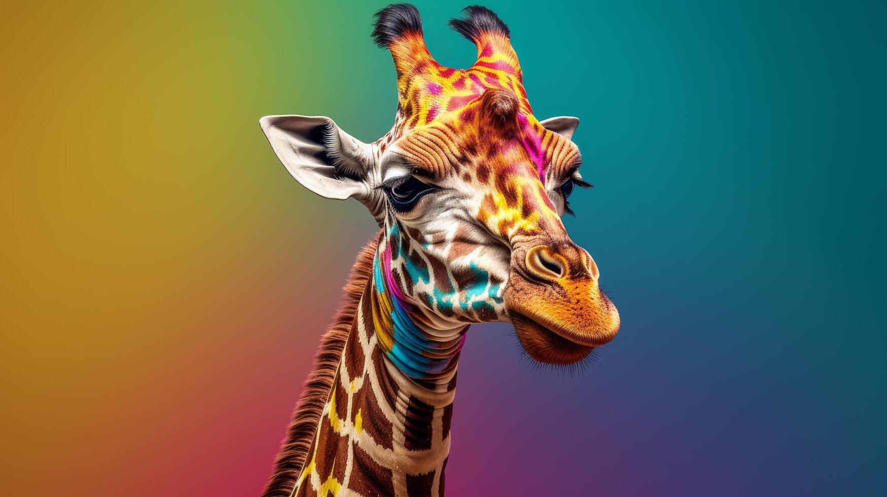 Vibrant giraffe portrait with colorful patterns photo