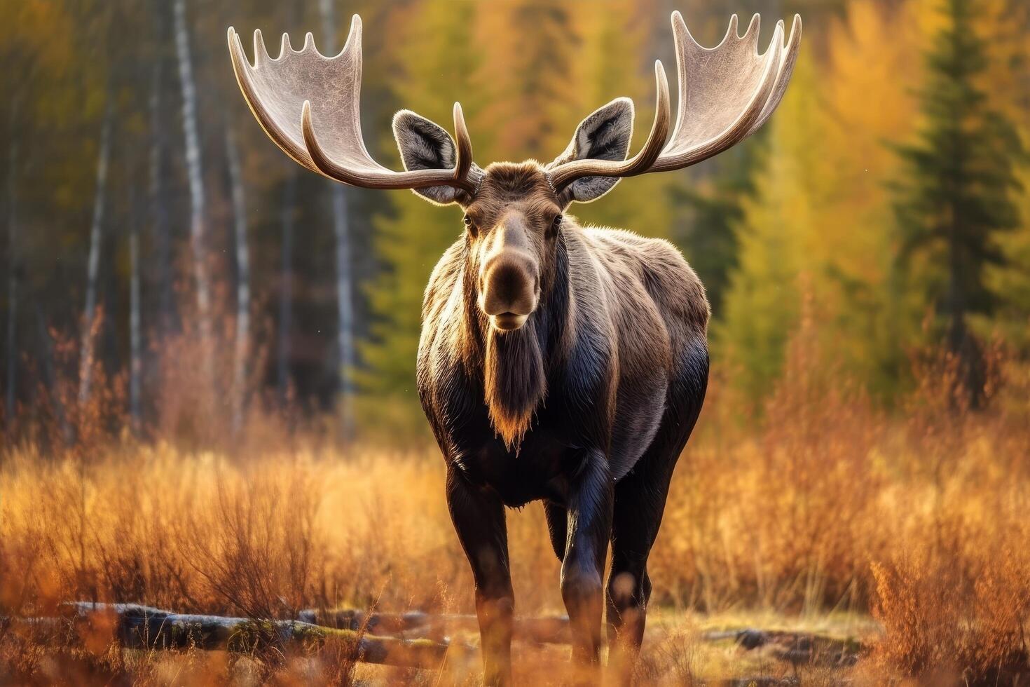Majestic moose standing in autumn forest photo