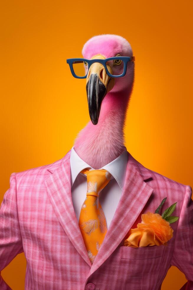 Stylish flamingo in formal attire photo
