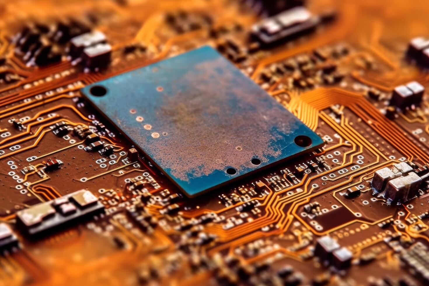 close up of a circuit board with electronic components photo