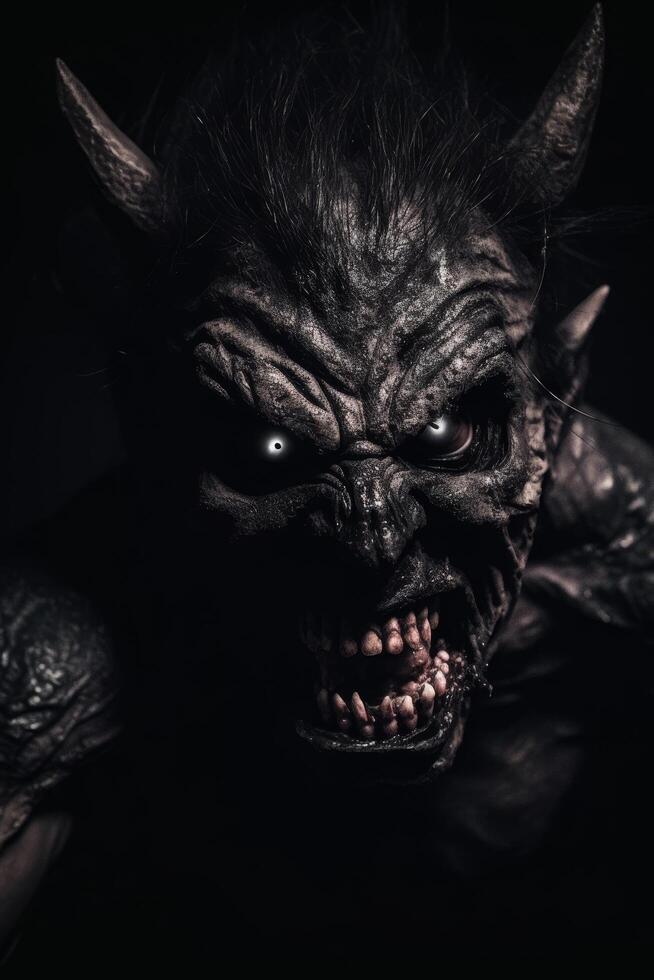 Terrifying demonic creature with glowing eyes photo