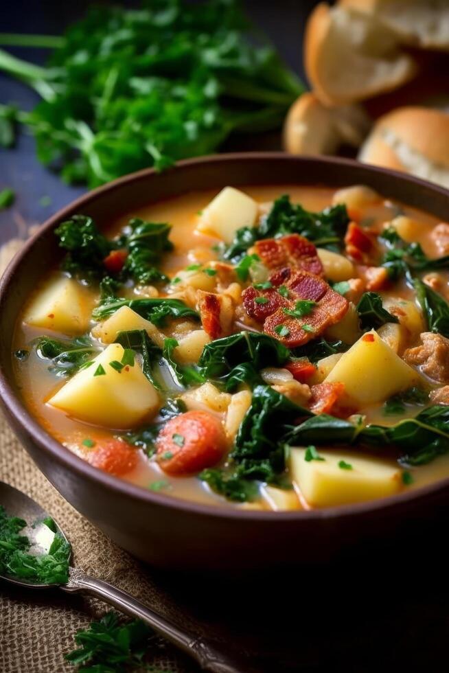 Hearty vegetable and potato soup photo