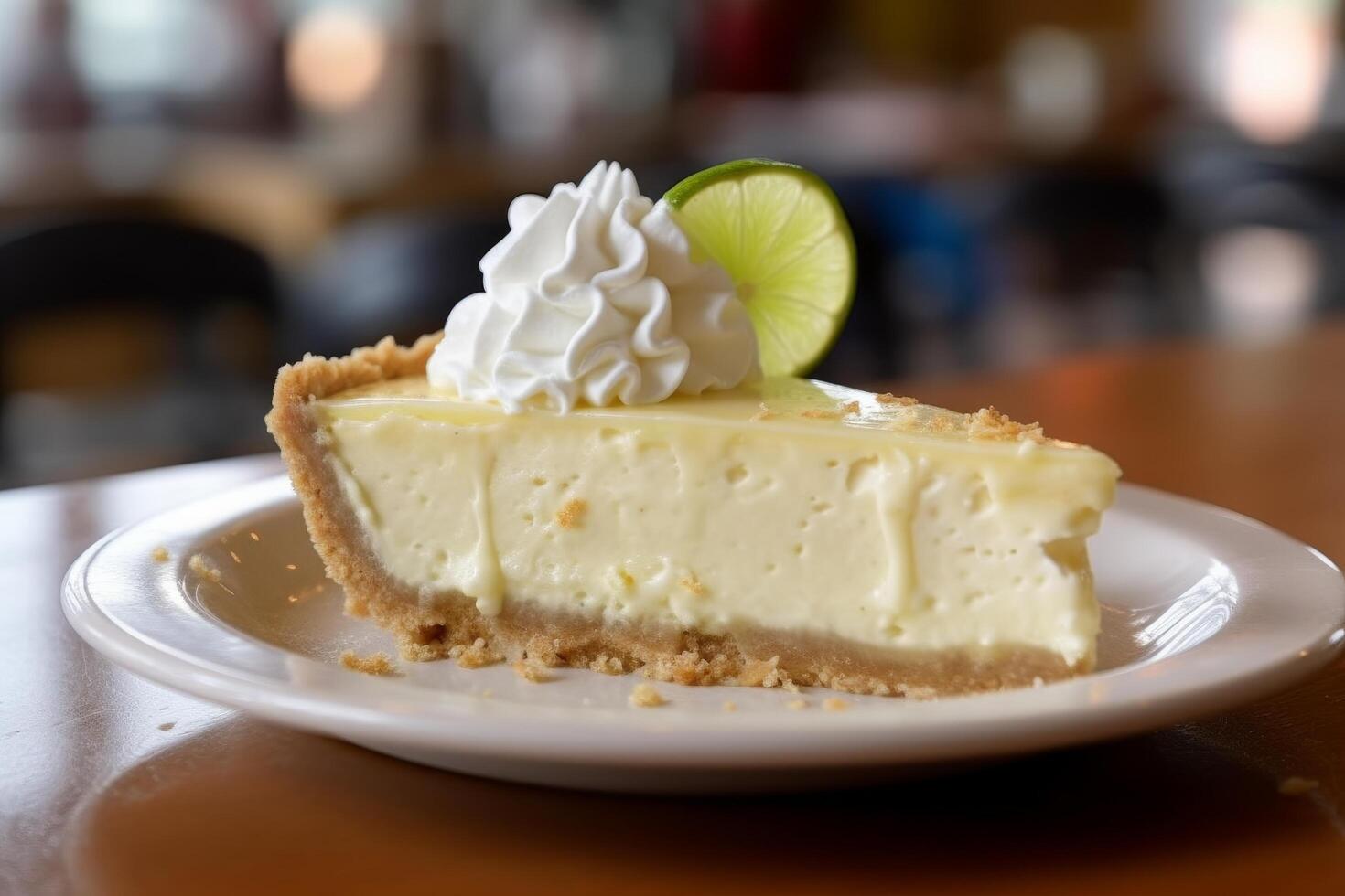 Delicious key lime pie with whipped cream and lime slice photo