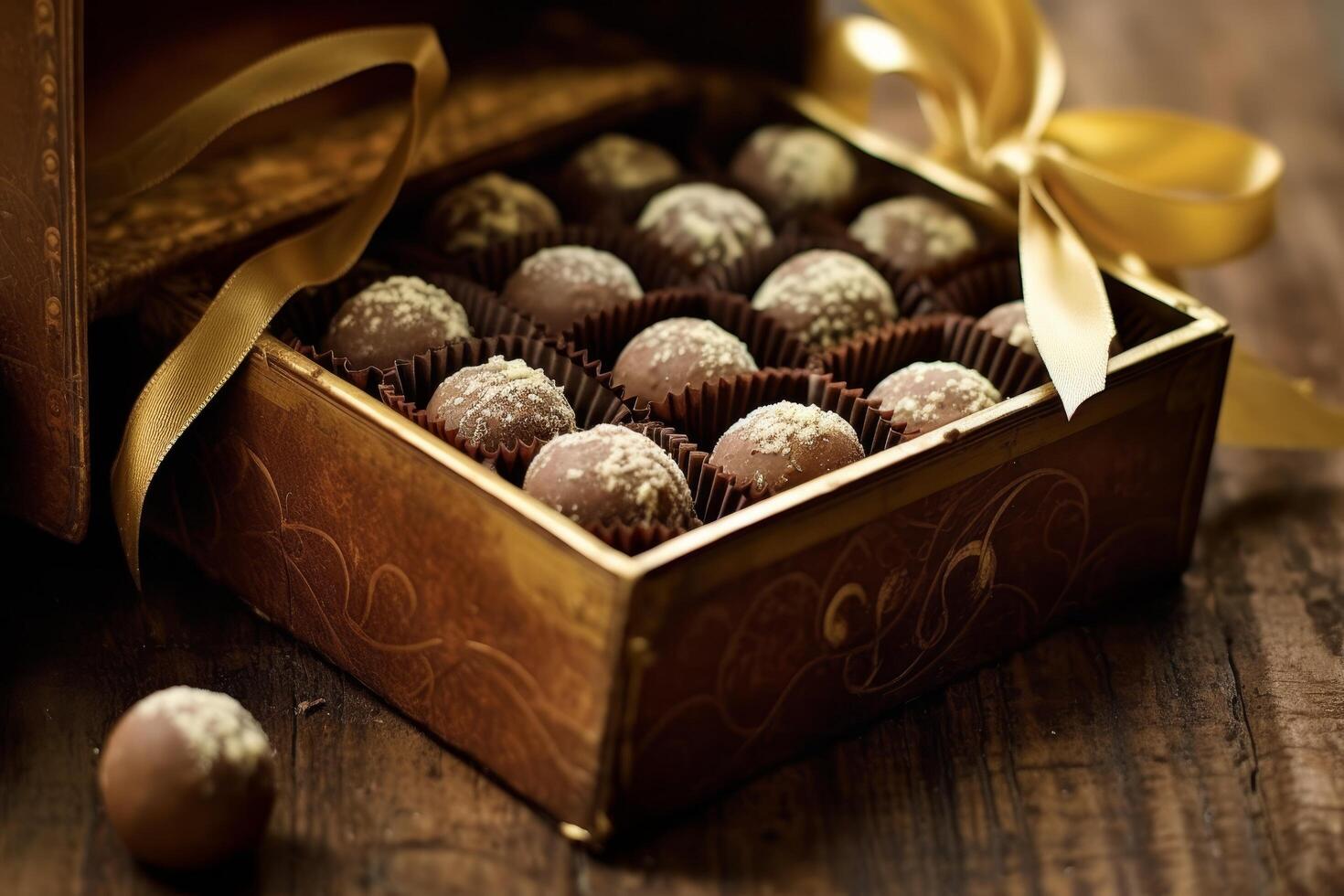 Assorted chocolate truffles in a decorative box photo
