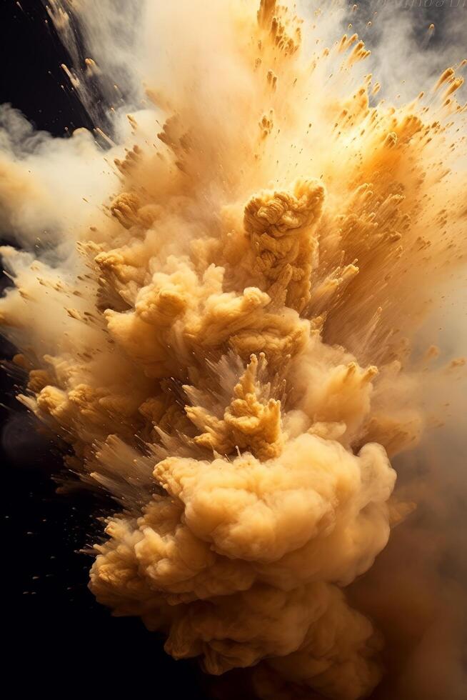 Dramatic explosion of golden powder photo