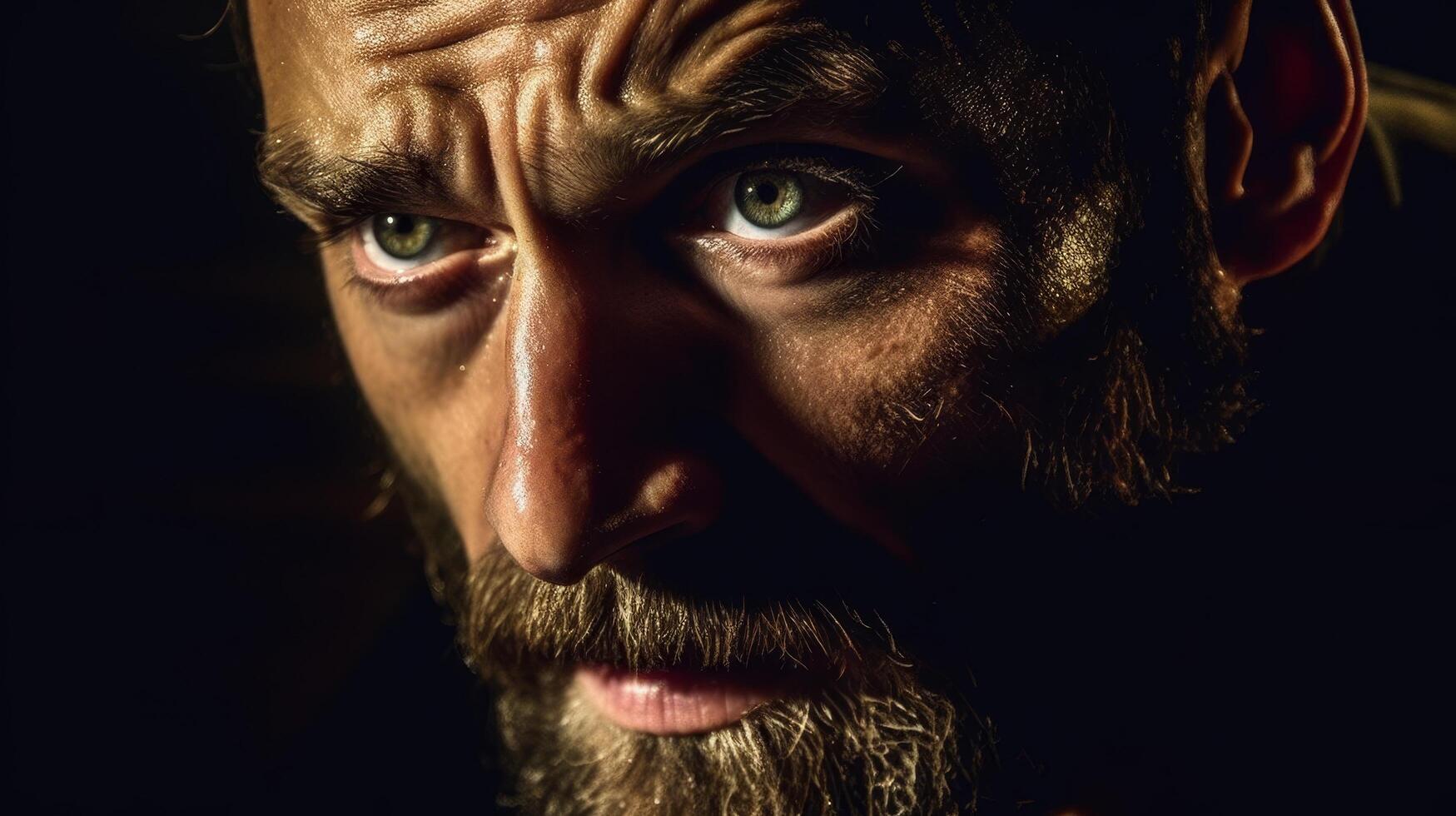 intense gaze of a rugged man with a beard photo