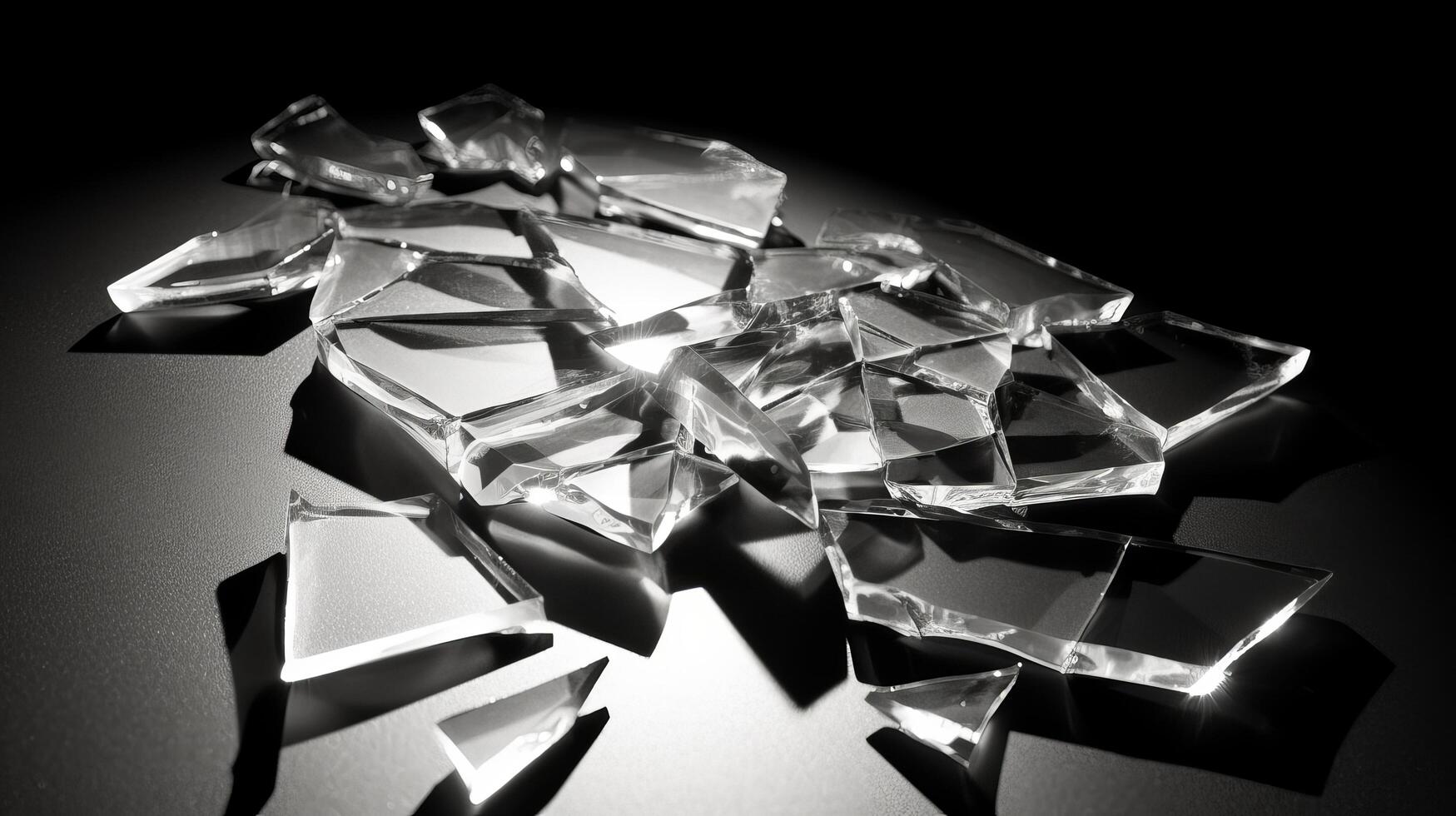 Shattered glass fragments on a black background photo