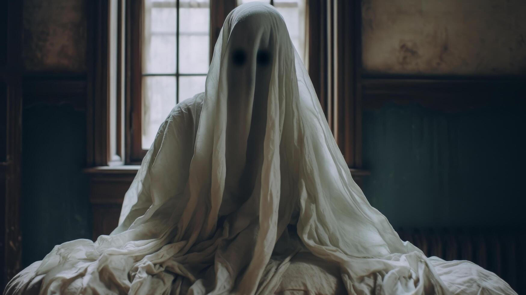 ghostly figure shrouded in white fabric photo