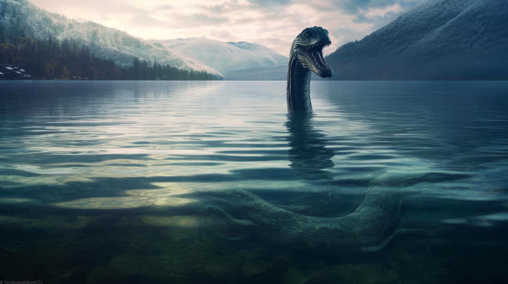 Mysterious creature emerges from serene lake photo