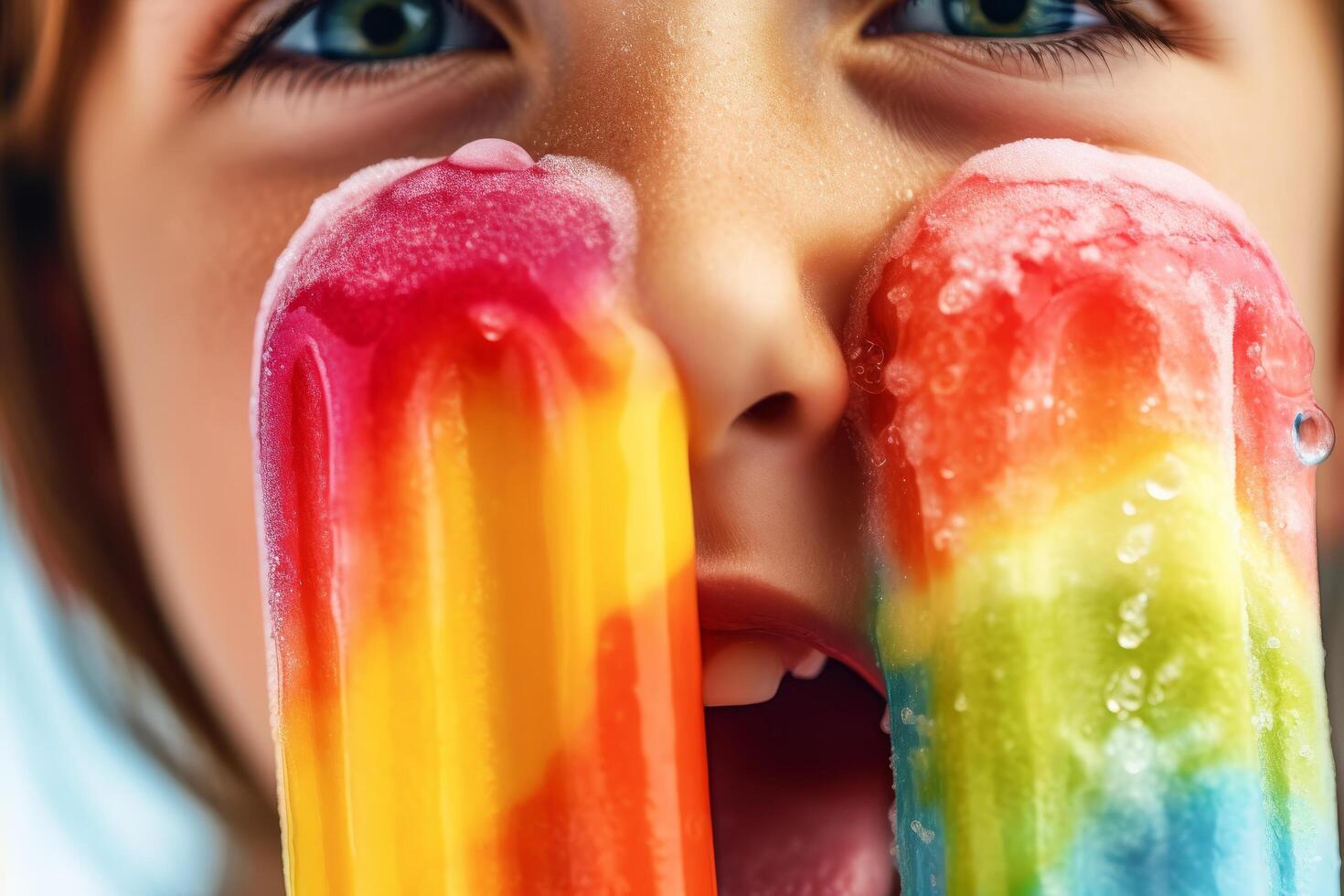 Colorful popsicles being enjoyed on a hot summer day photo