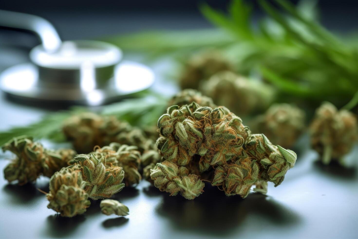 Close up of cannabis buds with blurred background photo