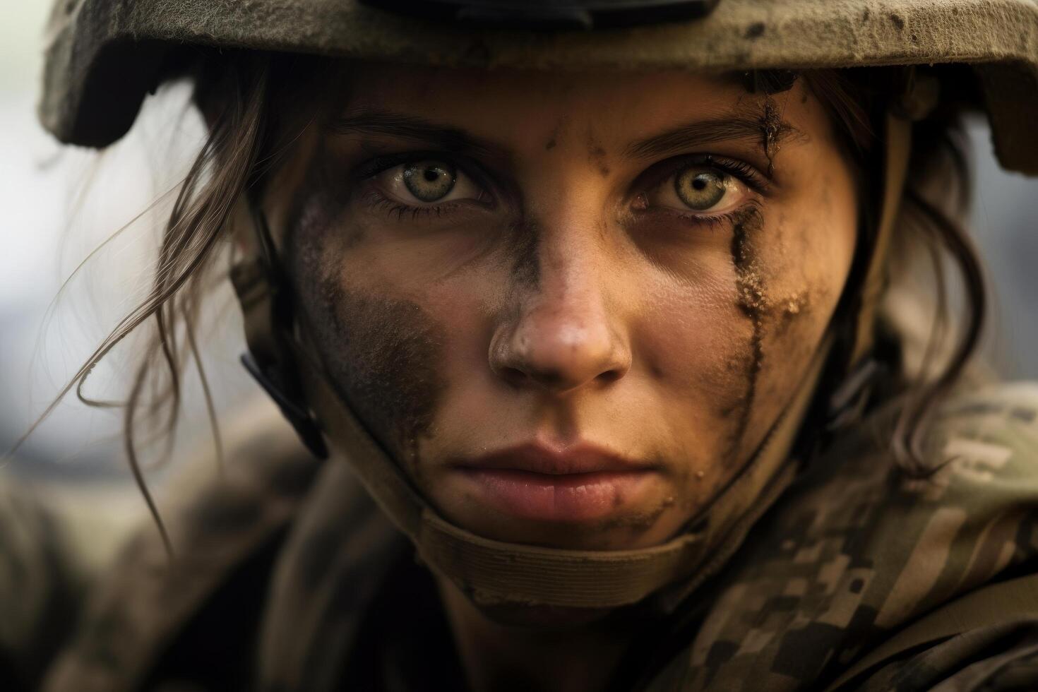 Intense gaze of a determined soldier photo