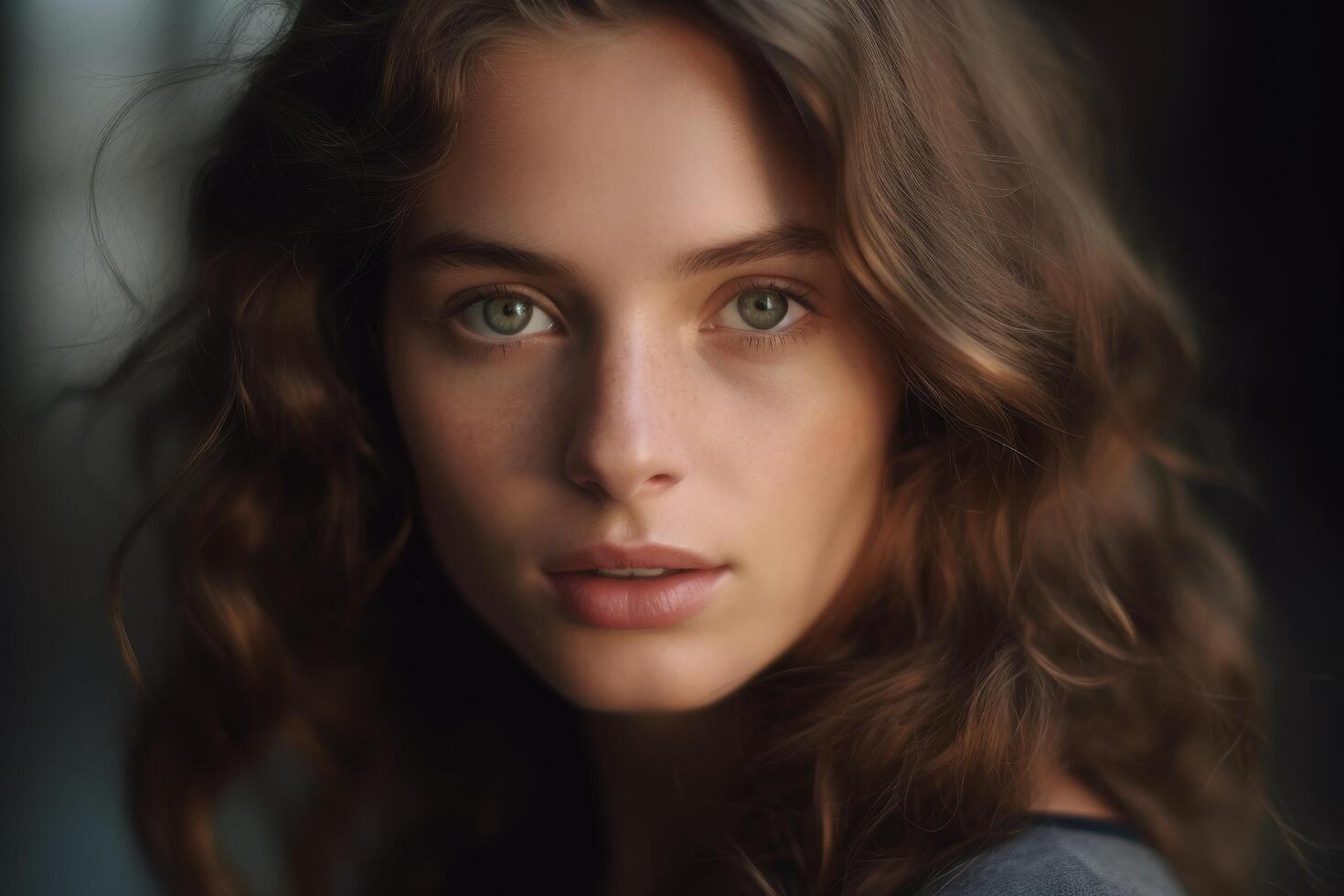 Pensive young woman with flowing hair photo