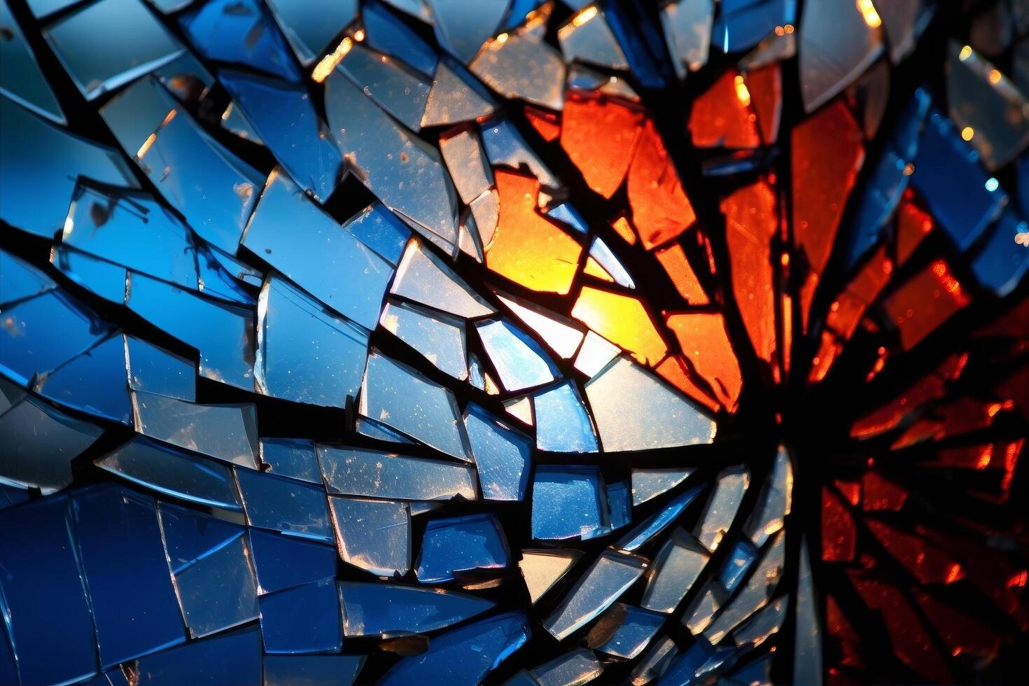 Shattered glass with fiery glow photo