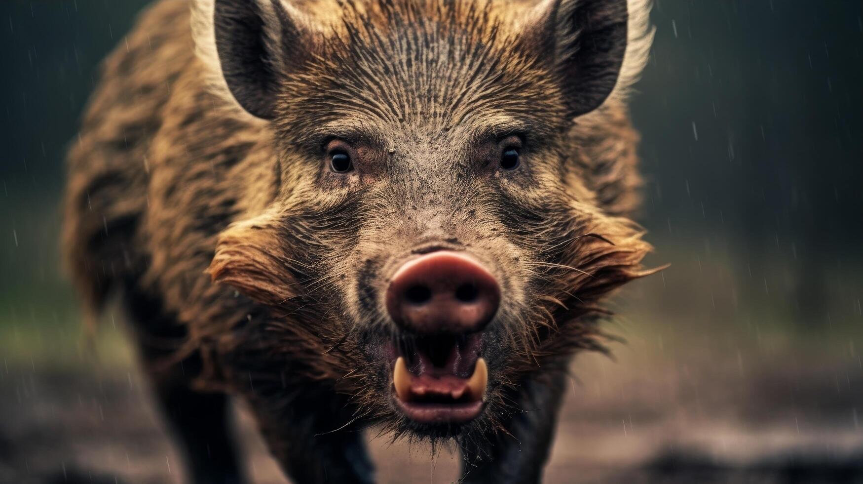 Fierce wild boar close up portrait photo