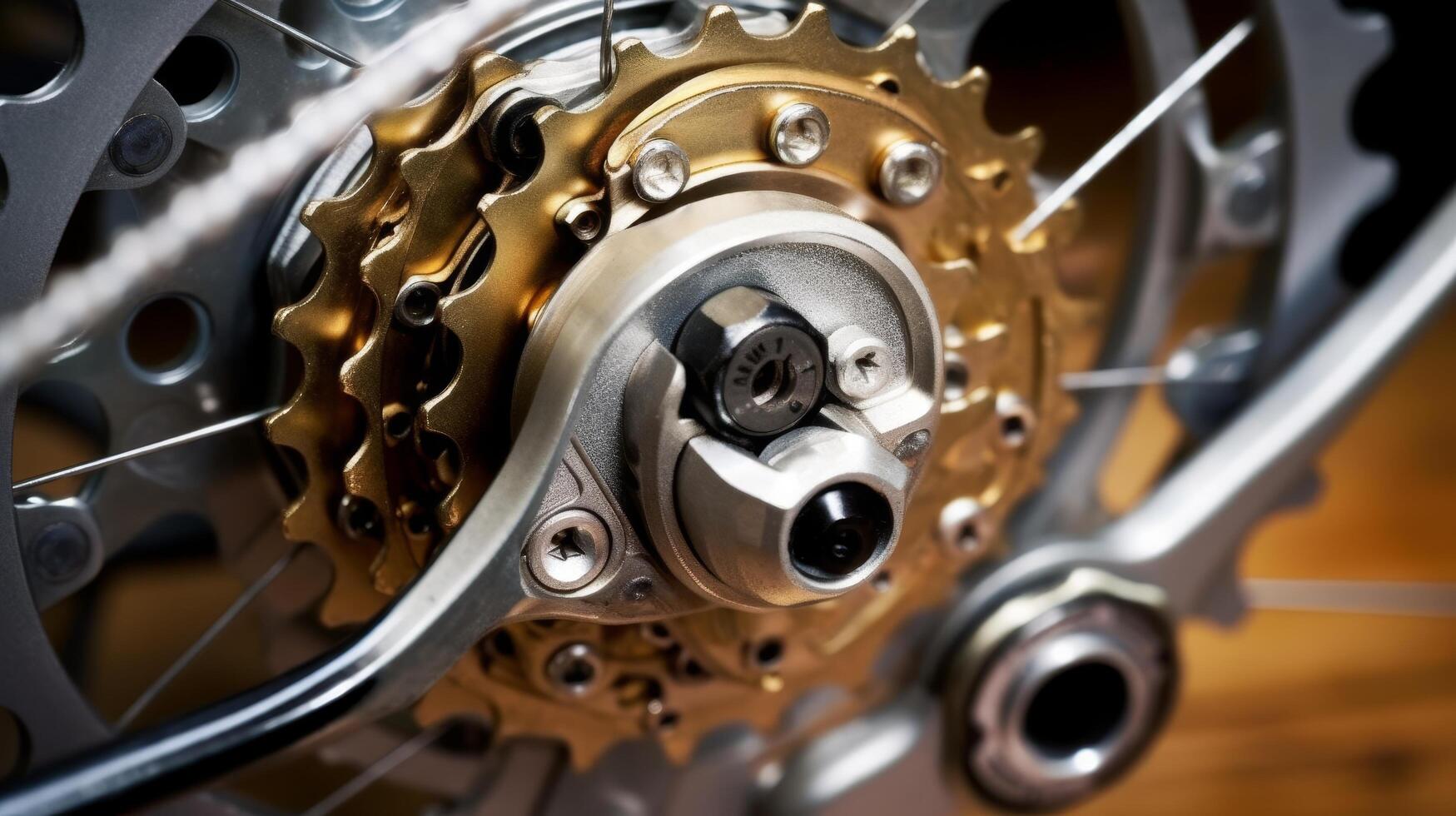 Close up view of a motorcycle engines inner workings photo