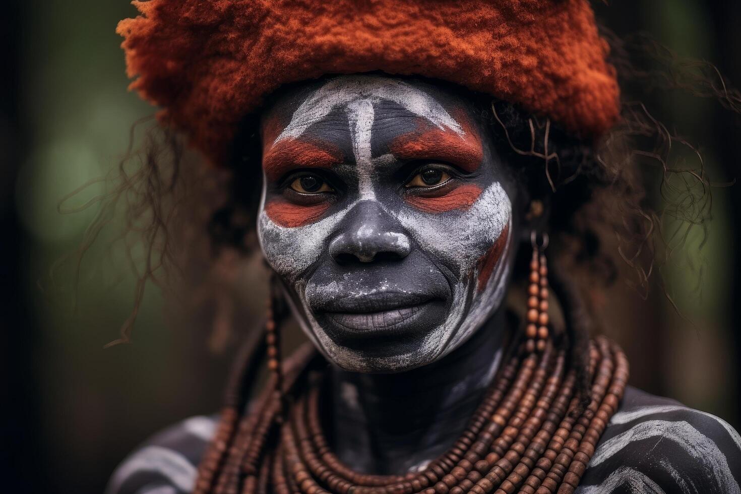 Tribal warrior with face paint and headdress photo