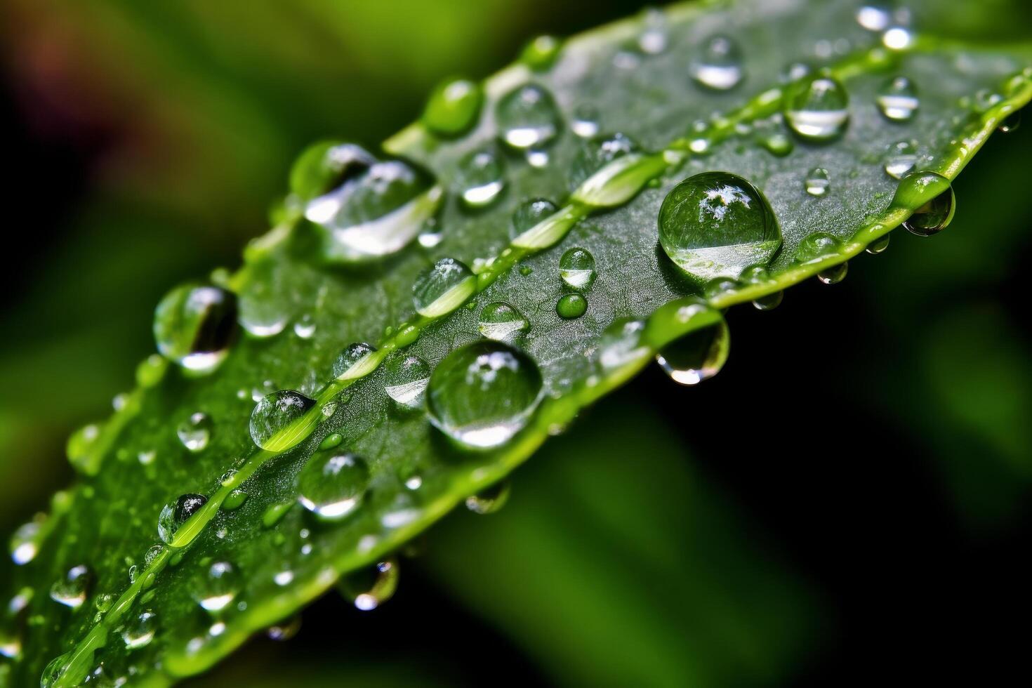 Dew drops on green leaf photo