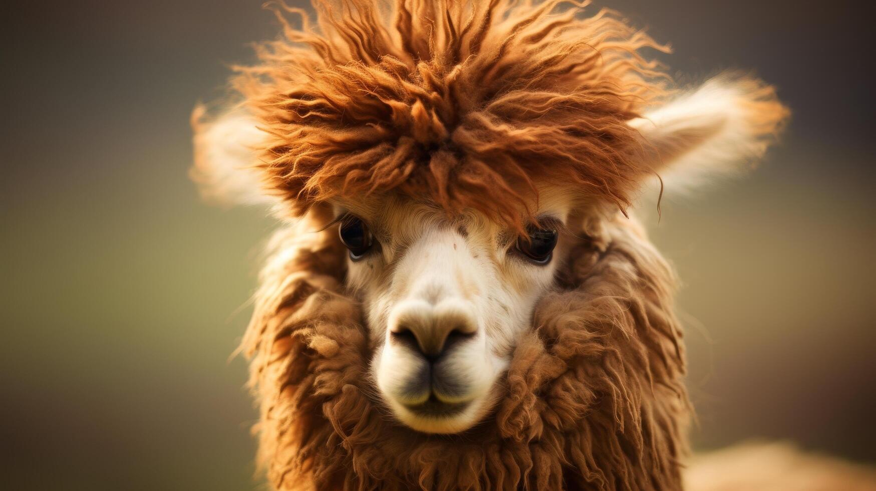 Fluffy alpaca with curly fur photo
