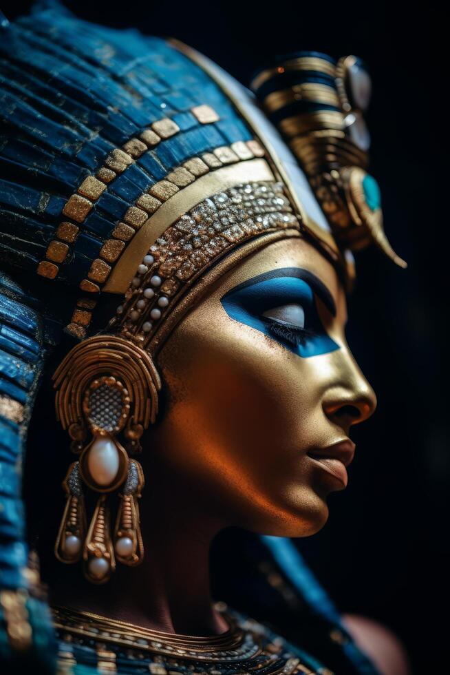 close up of an ornate golden and blue mask photo