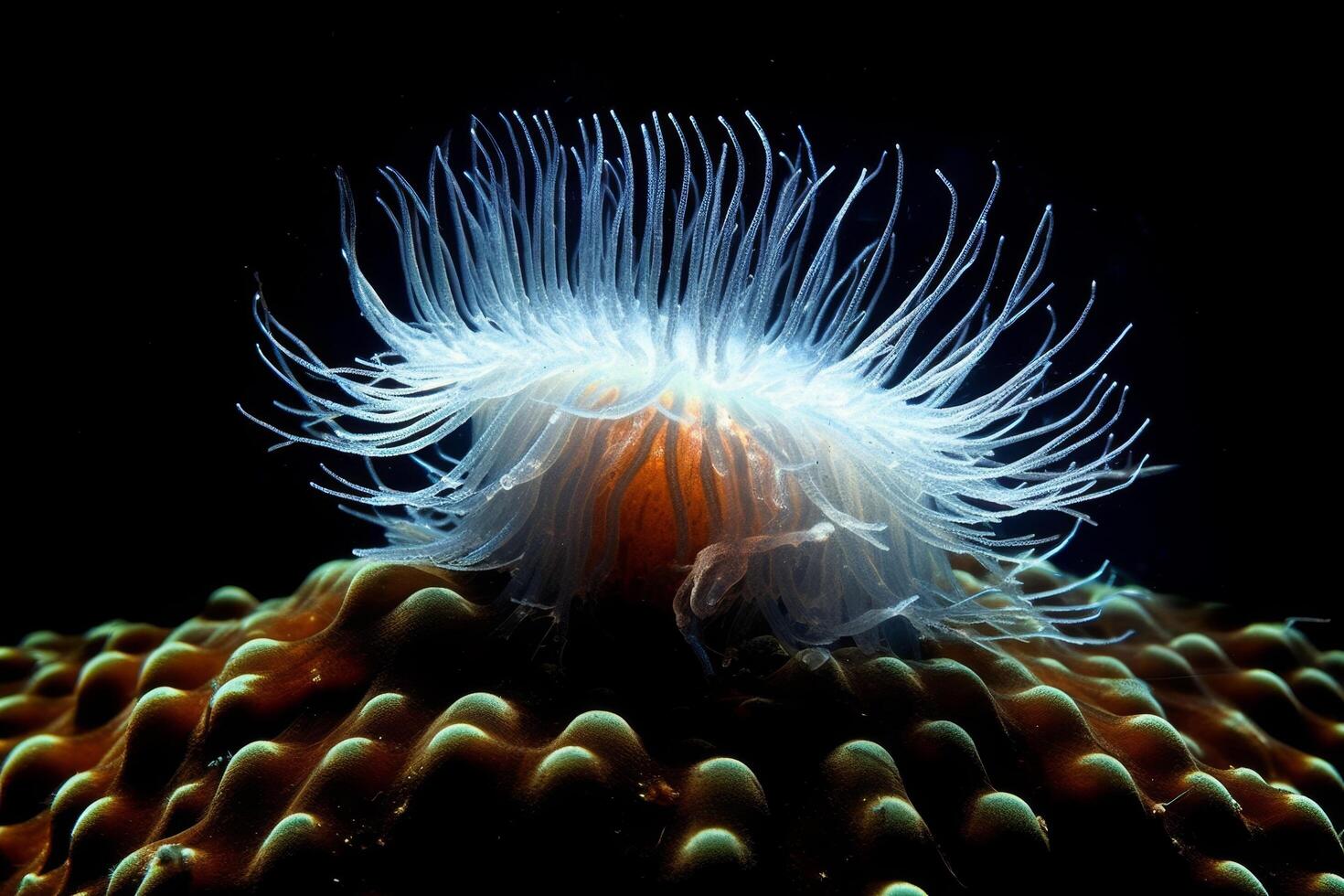 Vibrant underwater sea anemone with flowing tentacles photo