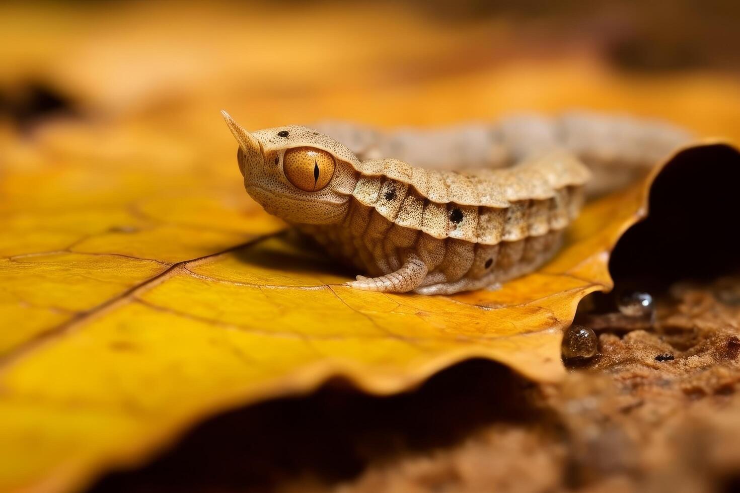Closeup of a gecko on a fallen autumn leaf photo